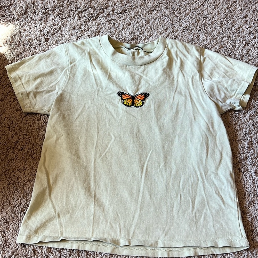 Womens Brandy Melville green cropped T-shirt butterfly one size